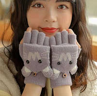 Зимние перчатки без пальцев Jsstore Котики Фиолетовый PZ, код: 7438123