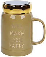 Чашка фарфор с крышкой Bona Will make you happy 550 мл DP39616 PZ, код: 6869483