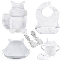 Набор детской посуды на присоске 2Life Белка Y1 из 7 предметов Белый мрамор (v-11308) PZ, код: 8290532
