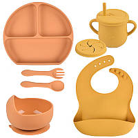 Набор детской посуды 2Life Y25+17 из 7 предметов на присоске Оранжевый+Желтый (v-11500) PZ, код: 8295658