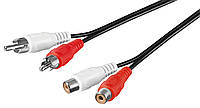 Кабель аудіо-подовжувач Delock RCA 2x2 M F 2.5m AWG28 Red White чорний (70.08.4032) UD, код: 7453683