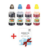 Комплект чернил для Epson EcoTank L-1110/L-3100/L-3150 (4*70мл) Makkon + бумага МАККОН 100л, 80г/м2