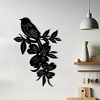 Черная картина на стену, деревянный декор для дома "Цвет дерева и птичка", декоративное панно 25x18 см