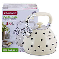 Кухонный чайник со свистком и ручкой из нержавеющей стали cream 3л KL225946 Kamille KC, код: 8393915