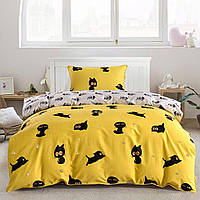 Постельное белье Kris-Pol Семейный Желтый с черными кошками и белой полоской с рыбками PZ, код: 7635163