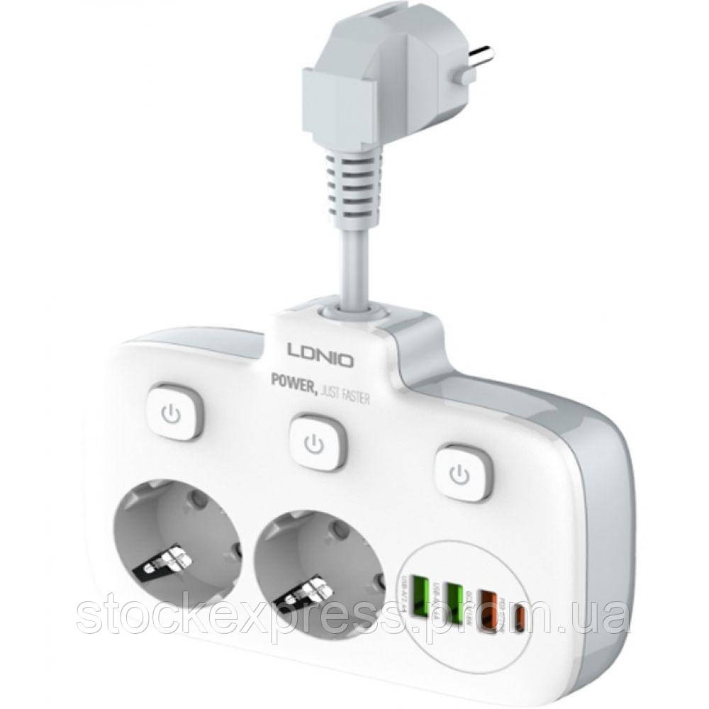 Удлинитель сетевой LDNIO SE2435 Auto-ID QC3.0 Type-C 2 USB 2 розетки 3.4A шнур 0.1 m White SE, код: 8237767 - фото 4 - id-p2168003529