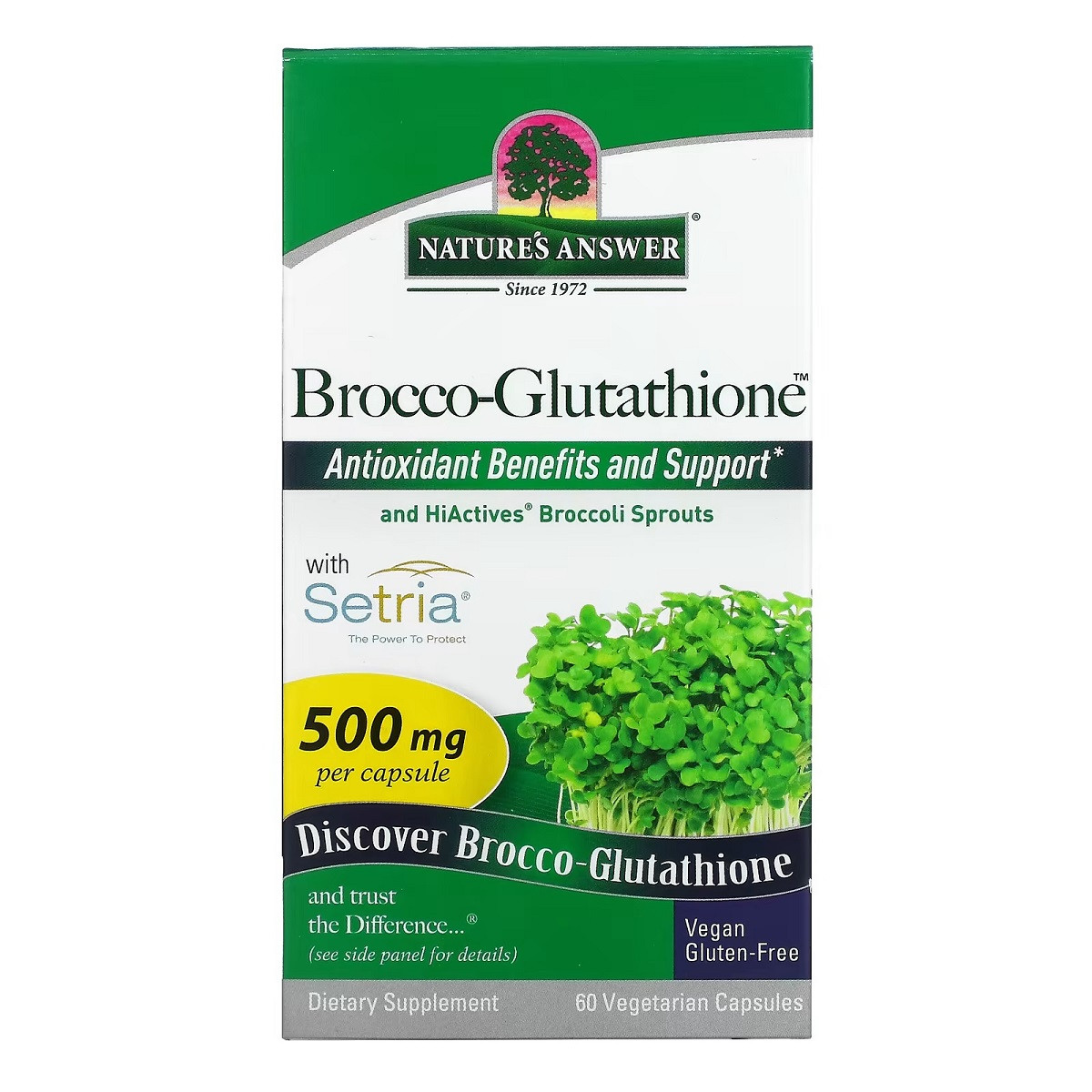 Броко-глутатіон, 500 мг, Brocco-Glutathione, Nature's Answer, 60 вегетаріанських капсул