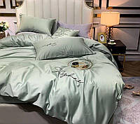 Комплект постельного белья сатин Crown Lux евро серый с мятным (44494) PZ, код: 8260319