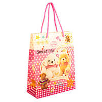 Сумочка подарочная пластиковая с ручками Gift bag Мишки 23х18х7.5 см Розовый (27320) KC, код: 7750640