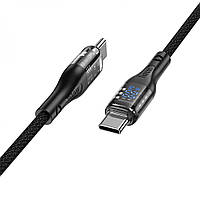 Кабель Hoco U115 Transparent LED Display 100W 1.2 m USB Type-C to Type-C 3A Black EM, код: 8215909