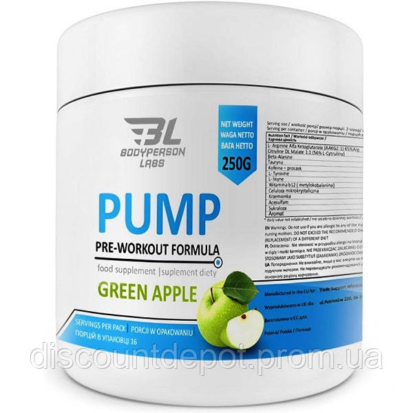 Комплекс до тренировки Bodyperson Labs Pre-Workout Formula 250 g 16 servings Green Apple DD, код: 7912230 - фото 1 - id-p2167966098