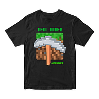 Футболка черная с принтом онлайн игры Minecraft Real Miner Кирка Minecraft Кавун 5-6 ФП012044 PZ, код: 8379519