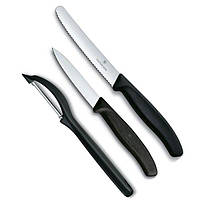 Набор кухонных овощных ножей и овощечистки Victorinox Swiss Classic Paring Set 3 шт Черный (6 PZ, код: 1709175