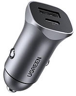 Автомобильное зарядное устройство Ugreen CD130 20W USB + Type-C PD Car Charger Gray (6689302) SN, код: 8366327