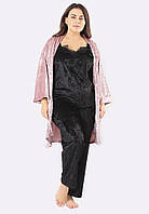 Комплект Хлоя супер батал халат+майка+брюки Ghazel 17111-11 88 Розовый халат Черный комплект EM, код: 7357980