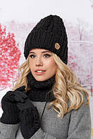 Комплект «Агнес» (шапка, хомут і рукавички) Braxton чорний 56-59 CS, код: 6160077