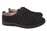Туфлі комфорт чоловічі з натуральної шкіри нубук на низькому ходу на шнурівці Чорні Altura 10 CS, код: 7366590