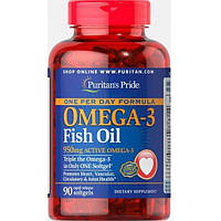 Омега 3 Puritan's Pride Triple Strength Omega-3 Fish Oil 1360 mg (950 мг активного омега-3) 9 PK, код: 7518934