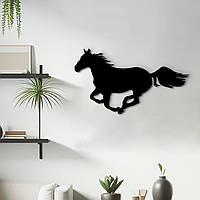 Деревянный декор стен, современные картины для интерьера "Силуэт лошади - бег", декоративное панно 30x18 см