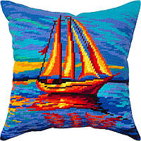 Набір для вишивання декоративної подушки Чарівниця Вітрильник на заході сонця 40×40 см V-344 KC, код: 7243291