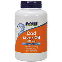 Жир из печени трески NOW Foods Cod Liver Oil 650 mg 250 Softgels PM, код: 7518309