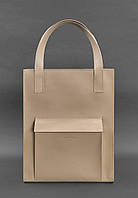 Шкіряна жіноча сумка-шопер Бетсі з кишенею світло-бежева Краст BlankNote KC, код: 8104558