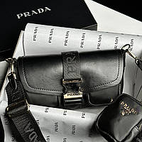 PRADA Pocket Nylon and Brushed Bag Black 24 х 12 х 9 см женские сумочки и клатчи высокое качество