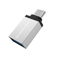 Переходник BOROFONE BV3 USB3.0(AF) OTG => Type-C(M), Silver, Blister e