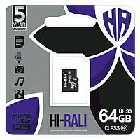 Картка пам'яті Hi-Rali Micro SDXC 64gb UHS-3 10 Class Чорний PK, код: 8062321