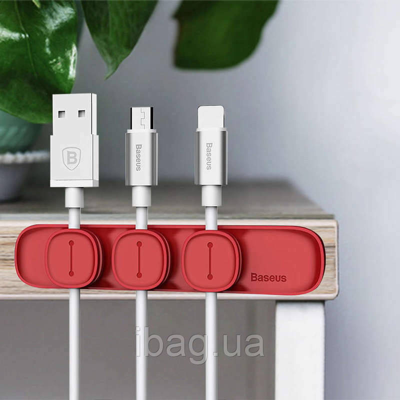 Магнитный органайзер держатель для проводов Baseus Peas Cable Clip ACWDJ-09 Красный IB, код: 7580380 - фото 5 - id-p2168435738