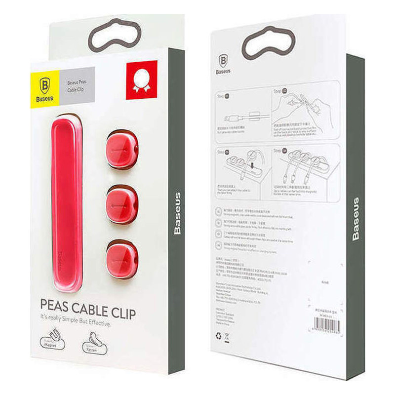 Магнитный органайзер держатель для проводов Baseus Peas Cable Clip ACWDJ-09 Красный IB, код: 7580380 - фото 7 - id-p2168435738