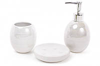 Набор для ванной комнаты 3 предмета Белый перламутр (дозатор, стакан, мыльница) BonaDi 851-23 TH, код: 8191007