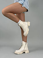 Черевики жіночі шкіряні молочного кольору на шнурках та із замком зимові Отличное качество Размер 36