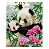 Картина по номерам Strateg ПРЕМИУМ Панды в цветах с лаком размером 30х40 см SV-0031