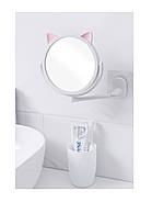 Настінне поворотне косметичне дзеркало для ванної з вушками. Рожевий, фото 3