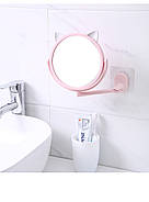 Настінне поворотне косметичне дзеркало для ванної з вушками. Рожевий, фото 6