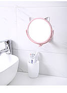 Настінне поворотне косметичне дзеркало для ванної з вушками. Рожевий, фото 7