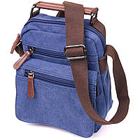 Отличная мужская сумка из плотного текстиля 21228 Vintage Синяя KC, код: 7803859