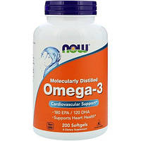 Омега 3 NOW Foods Omega-3 Molecularly Distilled Softgels 200 Softgels FE, код: 7518504