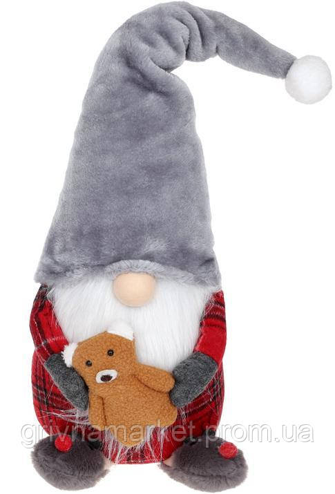 Декоративна іграшка Гномік з ведмедем 63 см сірий з червоним BonaDi DP219345 GM, код: 8260416
