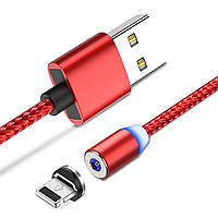 Магнитный кабель для зарядки Lightning X-CABLE Metal Magnetic Cable 360 red FT, код: 8216485