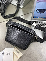 Нагрудная сумка Fendi черного цвета с логотипами c775 Отличное качество