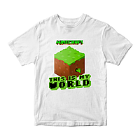 Футболка белая с принтом онлайн игры Minecraft "This is my World Minecraft" Кавун 3-4 года ФП012022 z116-2024