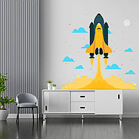 Виниловая интерьерная наклейка декор на стену и обои в детскую комнату "Взлетающая космическая ракета" Кавун