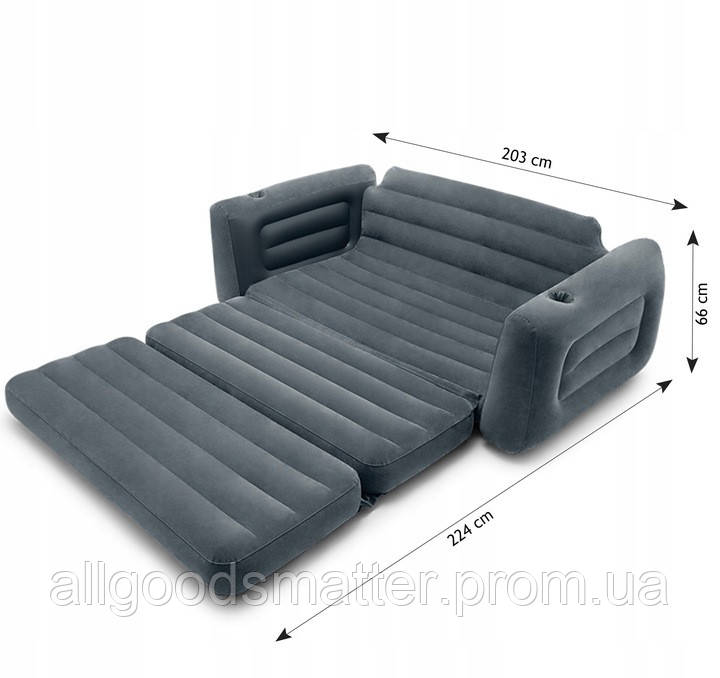 Надувной диван Intex 66552 - 3 203 х 224 х 66 см Флокированный диван трансформер 2 в 1 Серый AG, код: 7423745 - фото 3 - id-p2168763612
