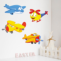 Виниловая интерьерная наклейка декор на стену обои и другие поверхности "Цветные Самолеты и Вертолет" Кавун