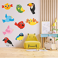 Виниловая интерьерная наклейка декор на стену обои и другие поверхности "Птицы. Разноцветные птицы" Кавун