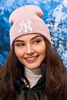 Модна молодіжна шапка-ковпак (6089) Braxton пудра + білий 56-59 NX, код: 8140359