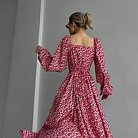 Женское платье миди со шнуровкой на спине и разрезом на ноге, цветочный принт и лео Красный, M-L
