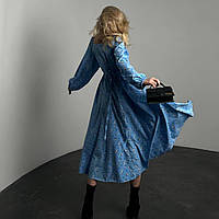 Женское платье миди со шнуровкой на спине и разрезом на ноге, цветочный принт и лео Голубой, M-L